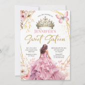 バラ色のゴールドプリンセスティアラ フラワー スイート16 招待状 (正面)