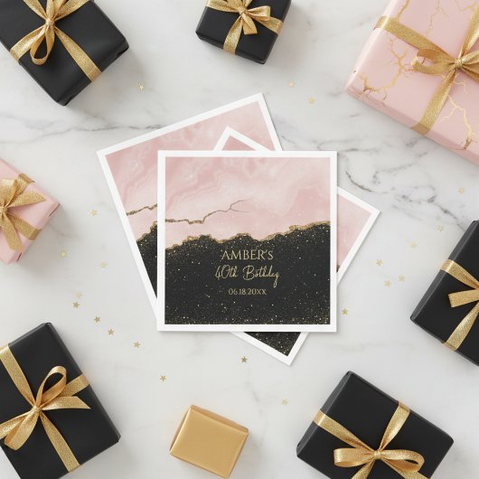 バラ色のシャンパンゴールドのグリッターが抽象的な水彩画のように輝く スタンダードカクテルナプキン