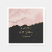 バラ色のシャンパンゴールドのグリッターが抽象的な水彩画のように輝く スタンダードカクテルナプキン (正面)