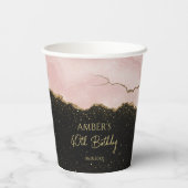 バラ色のシャンパンゴールドのグリッターが抽象的な水彩画のように輝く 紙コップ (裏面)