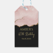 バラ色のシャンパンゴールドのグリッターが抽象的な水彩画を演出する ギフトタグ (正面)