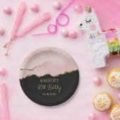 バラ色のシャンパンゴールドのグリッターが抽象的な水彩画を演出する ペーパープレート (パーティー)