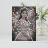 バラ色のスクリプト 18 フォト 18歳の誕生日 招待状 (スタンド正面)