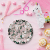 バラ色のタウペコットンフラワーリンググリーンラスティックウェディング ペーパープレート (パーティー)