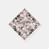 バラ色のタウペコットンフラワーリング 緑豊かなサビれたウェディング スタンダードカクテルナプキン (角)