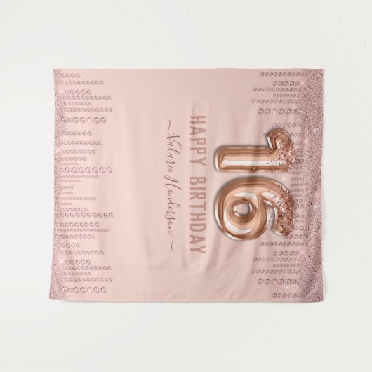 バラ色のダイヤモンドが煌く ハッピー16歳の誕生日 タペストリー (正面(横))