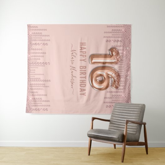 バラ色のダイヤモンドが煌く ハッピー16歳の誕生日 タペストリー (インサイチュ(横))