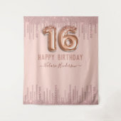 バラ色のダイヤモンドが煌く ハッピー16歳の誕生日 タペストリー (正面)