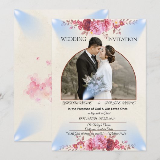 バラ色のチャペル　ウェディングカード 招待状 (正面/裏面)