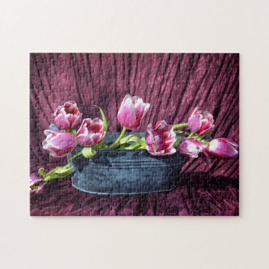 バラ色のチューリップの静物画 ジグソーパズル (横)
