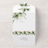 バラ色のトロピカルユリのグリーン オールインワン招待状 (外側)