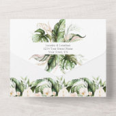 バラ色のトロピカルユリのグリーン オールインワン招待状 (裏面)