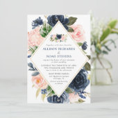 バラ色のネイビーとゴールドのモダンな花柄がエレガント 招待状 (スタンド正面)