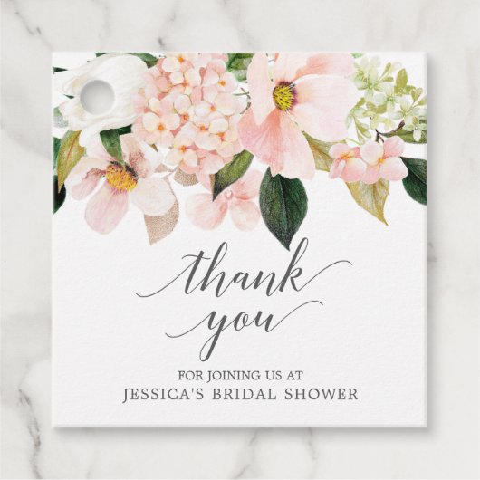 バラ色のハイドレンチア ブライダルシャワーのお礼タグ フェイバータグ (正面)