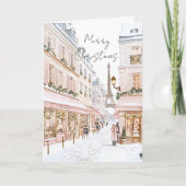 バラ色のパリ・エッフェル塔・冬のクリスマス カード (正面)
