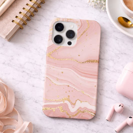バラ色のピンクとゴールドの大理石 iPhone 15 PROケース
