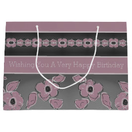 バラ色のピンクとチャコールグレー ラージペーパーバッグ