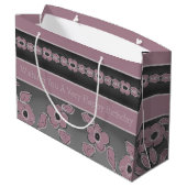 バラ色のピンクとチャコールグレー ラージペーパーバッグ (裏面アングル)