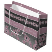 バラ色のピンクとチャコールグレー ラージペーパーバッグ (正面アングル)