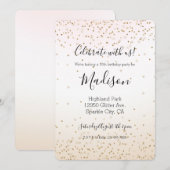 バラ色のピンクと白い桃色のオンブレ ゴールドのコンフェッティ 招待状 (正面/裏面)