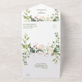 バラ色のピンクと白い花　ゴールドの装飾 オールインワン招待状 (外側)