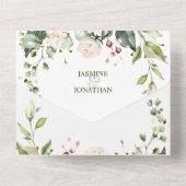 バラ色のピンクと白い花　ゴールドの装飾 オールインワン招待状 (裏面)