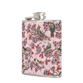 バラ色のピンクに鳥と桜 フラスク (左)