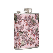バラ色のピンクに鳥と桜 フラスク (右)