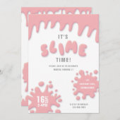 バラ色のピンクのぬるぬるパーティー招待状 (正面/裏面)