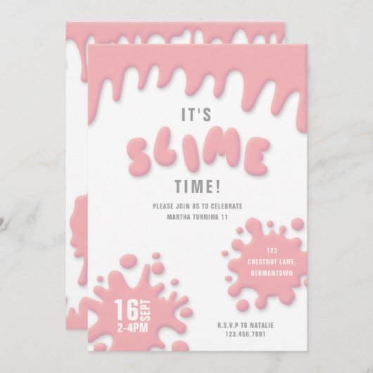 バラ色のピンクのぬるぬるパーティー招待状 (正面/裏面)