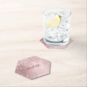 バラ色のピンクのグリッター名前スクリプト ペーパーコースター (インサイチュ)