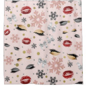 バラ色のピンクの女の子の美しさメイクホリデー クリスマス シャワーカーテン (正面)