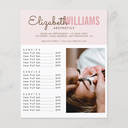 バラ色のピンクの美容院料金表チラシ チラシ (正面)