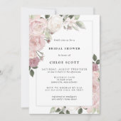 バラ色のピンクの花のクラシックなウェディングシャワー 招待状 (正面)