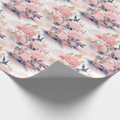 バラ色のピンクの花をあしらったアジアンテイストの和風包装紙、 ラッピングペーパー (角)