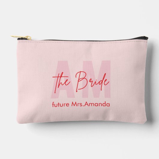 バラ色のピンクの花嫁への贈り物 | オーダーメイドのお名前 アクセサリーポーチ (正面)