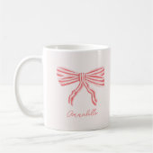 バラ色のピンクの蝶結び & 名前 コーヒーマグカップ (左)