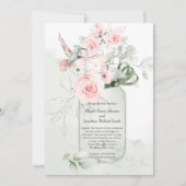 バラ色のピンクの賢い緑のバラのハマー メイソンジャー 招待状 (正面)
