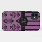 バラ色のピンク及び黒いバロックのストライプなモノグラム Case-Mate iPhoneケース (裏面(横))