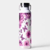 バラ色のフローラウォーターボトル – ピンクフラワーステンレス ウォーターボトル (正面)