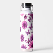 バラ色のフローラウォーターボトル – ピンクフラワーステンレス ウォーターボトル (背面)