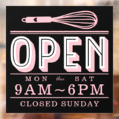 バラ色のフード付き営業時間サイン お菓子屋さん 黒 ウィンドウサイン (シート2)