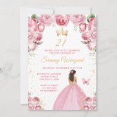 バラ色のプリンセスの誕生日パーティー 招待状 (正面)