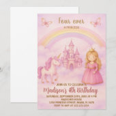 バラ色のプリンセス誕生日招待状 招待状 (正面/裏面)