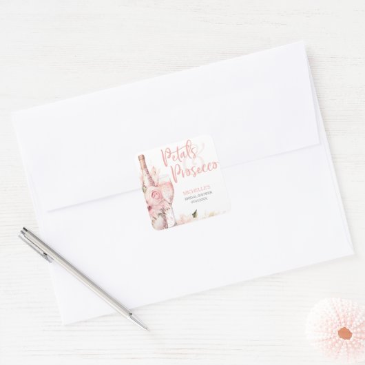 バラ色のボヘミアンピンクの花とプロセッコの花 スクエアシール (封筒)