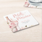 バラ色のボヘミアンピンクの花びらとプロセッコの花 スクエアペーパーコースター (アングル)