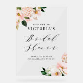 バラ色のマグノリアの花のウェルカムサイン アクリルサイン (正面)