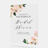 バラ色のマグノリアの花のウェルカムサイン ブライダルシャワー アクリルサイン (傾斜)