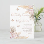 バラ色のムーブの花の蝶のキスのベイビーシャワー 招待状 (スタンド正面)