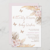 バラ色のムーブの花の蝶のキスのベイビーシャワー 招待状 (正面/裏面)